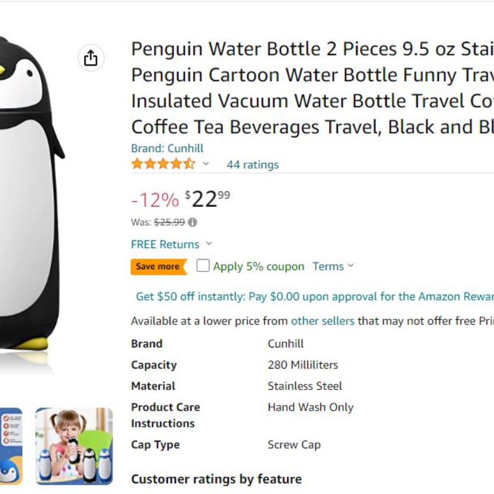 NEW Kid's Insulated Stainless Steel thermos flask bottle PENGUIN bird - Picture 2 of 4